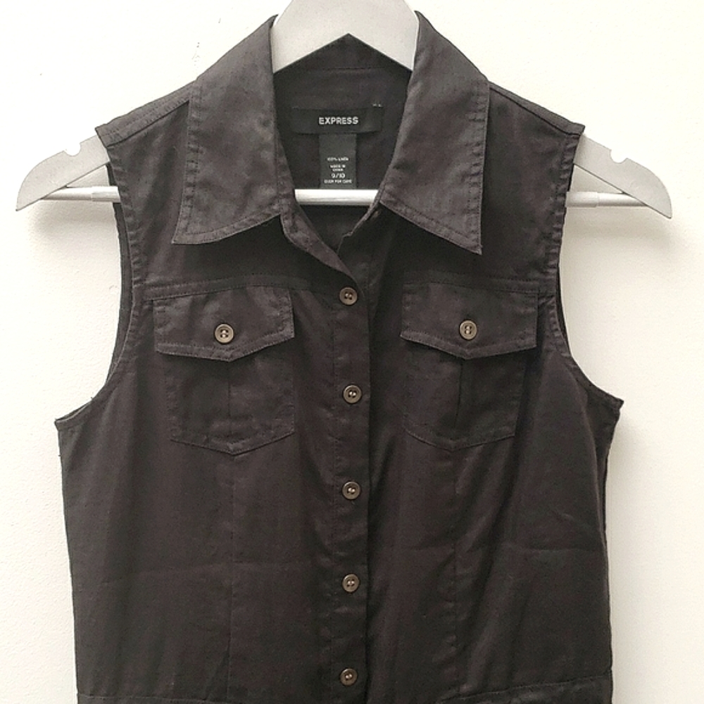 Express 100% Linen Sleeveless Button Front Shirt … - image 2